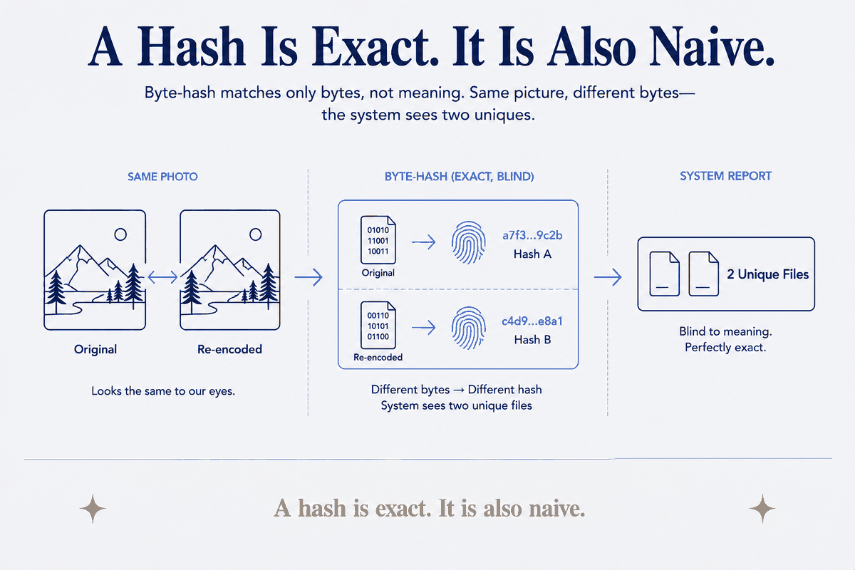 A Hash Is Exact. It Is Also Naive.