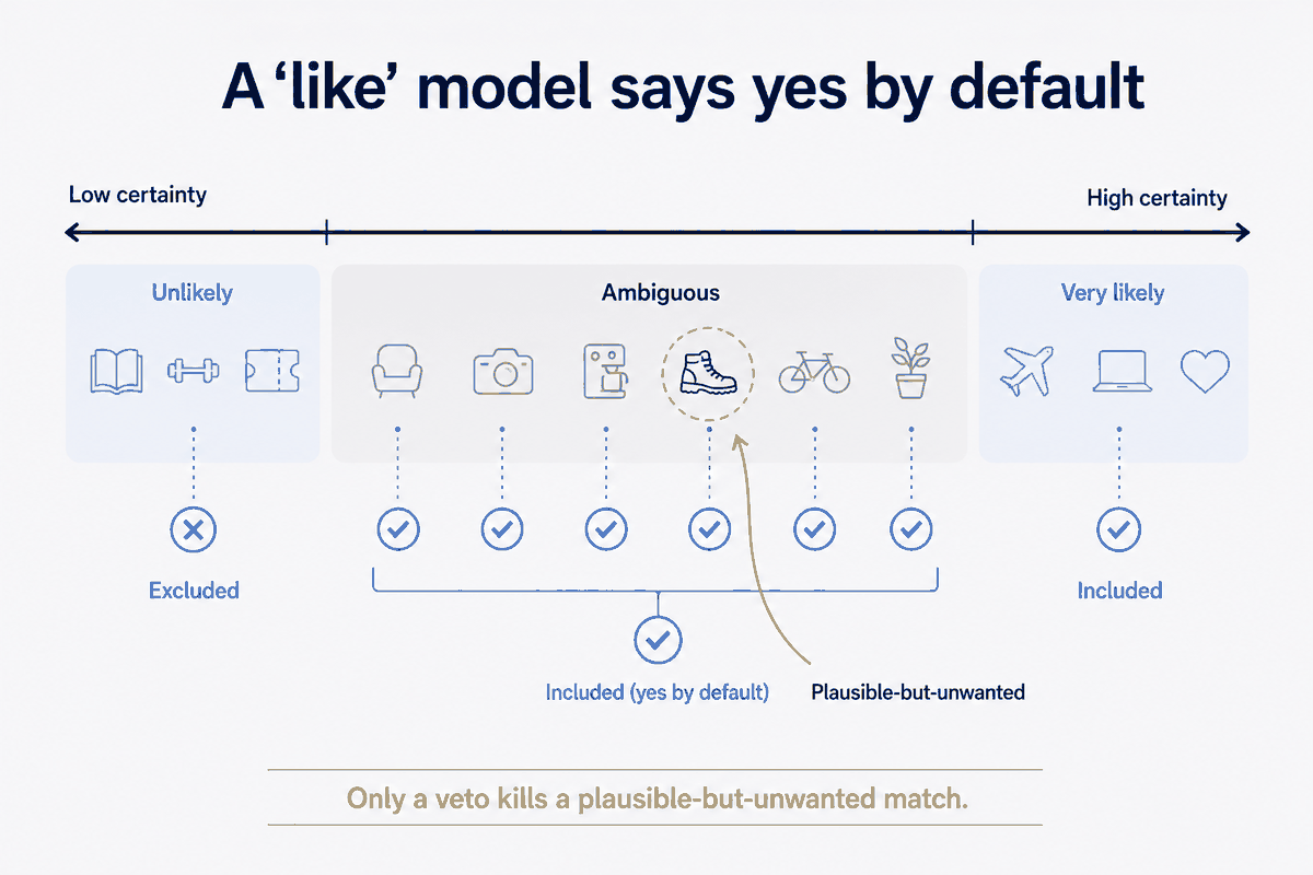 In the ambiguous middle — where the model is neither sure you'll love it nor sure you won't — a 